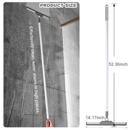 Floor Squeegee Broom - 52" Long Handle Rubber Scrubber for Bathroom, Tile, Shower, Glass, Pet Hair, Hardwood Floor - Adjustable Long Handle, Water Wiper with Replacement Blade (White)