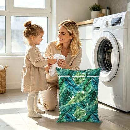 Hawaiian Leaves Turquoise Leaf Summer Travel Laundry Bags Cloth Diaper Wet Bags Handle Washable Dirty Clothes Bags Wet Dry Bag Suitcase Gym Swimming Pool College Dorm Wet Bag - color: 1 PC13, size: One Size