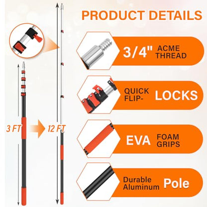 26FT High Reach Duster with Extension Pole 5-20FT, 4-in-1 Cleaning Kit - size: 20FT Pole