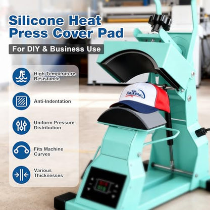 6PCS Silicone Heat Press Pad (1/8"x3.35"x7.87"+3/16"x3.35"x7.87"+3/16"x2.56"x6.5") Heat Press Cover Mat Heat Resistant to 536°F for Hat HTV Transfer Vinyl Ironing DIY Small Business Home Use - color: Grey-6PCS 3Size