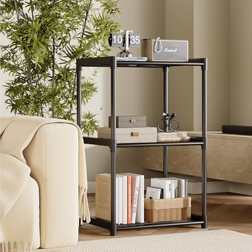 3-Tier Storage Shelves with Plastic Connectors – Metal Shelf Organizer for Pantry, Closet & Bathroom, Space-Saving Sturdy Shelving Unit Rack, Black, 17.3" x 12.8" x 28.9" - color: Black, size: 17.3" x 12.8" x 28.9"(3T)