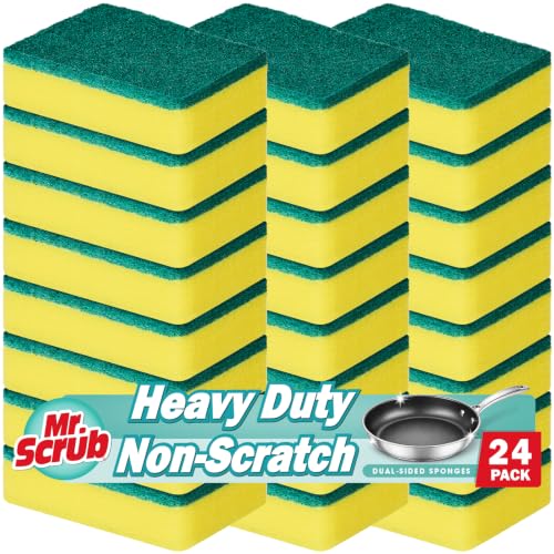 Mr. Scrub Sponges Kitchen Scrub Dish Sponge Scouring Pad, 24 Pack Cleaning Brush Scrubber Supplies for Soap, Dishwashing Dinnerware Sets Pan Pot Towels Cloth Rags Holder Glass Dishwasher Sink Bathroom - size: 24 Pack