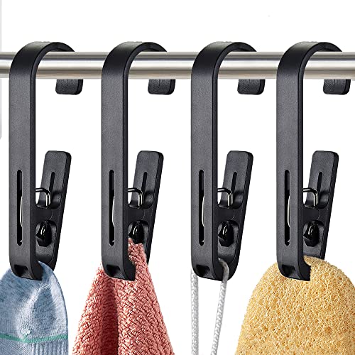 Laundry Hooks with Clips Hanger Closet Organizer Clamps Socks Boot Bras Towels for Bathroom Wardrobe Kitchen Office 4Pcs (Black) - color: Black