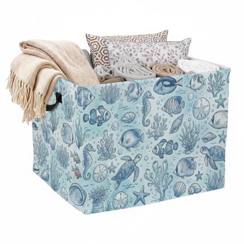 Marine Life Laundry Hamper, 56L Large Foldable Laundry Basket with Handles, for Family Clothes, Toy Storage Bin, Blankets,Decorative Organizer for Shelves & Closet Home Decor Bedroom & Nursery - color: Marine Life