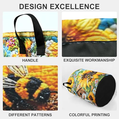 Bee Sunflowers Laundry Basket Foldable Oxford Laundry Hamper With Handle For Room Bathroom Bedroom - color: Bee