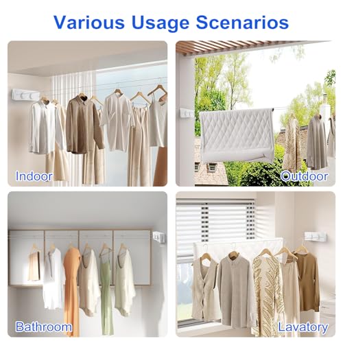 17Ft Retractable Clothesline Indoor/Outdoor, Comes with 40 clothespins, Anti-Sag for Drying Clothes line retracting Indoor/Outdoor, Dual-Line with Each Line 17Ft Long Laundry line Retractable - style: White