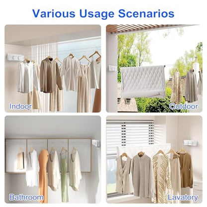17Ft Retractable Clothesline Indoor/Outdoor, Comes with 40 clothespins, Anti-Sag for Drying Clothes line retracting Indoor/Outdoor, Dual-Line with Each Line 17Ft Long Laundry line Retractable - style: White