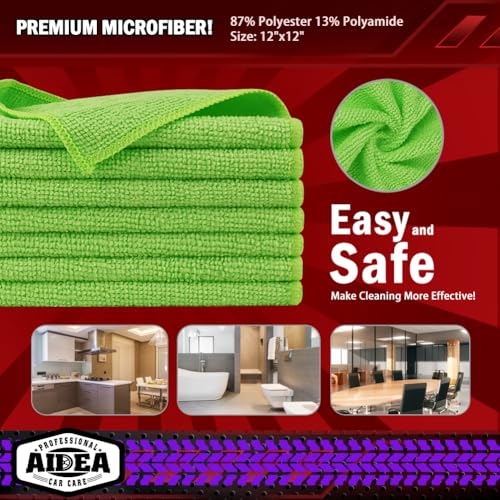 AIDEA Microfiber Cleaning Cloth, 10PK, Microfiber Towels for Cars, 12"×12" - color: Green, size: 10PK