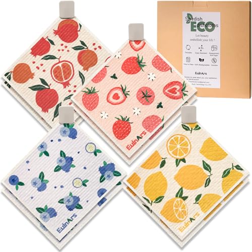 Eulnars Swedish Dishcloths for Kitchen, 8 Pack Reusable Paper Towels with Clips, Non-Scratch Swedish Dish Towels, Super Absorbent Cellulose Sponge Cloths, Eco Friendly Gifts - color: Colorful Berries