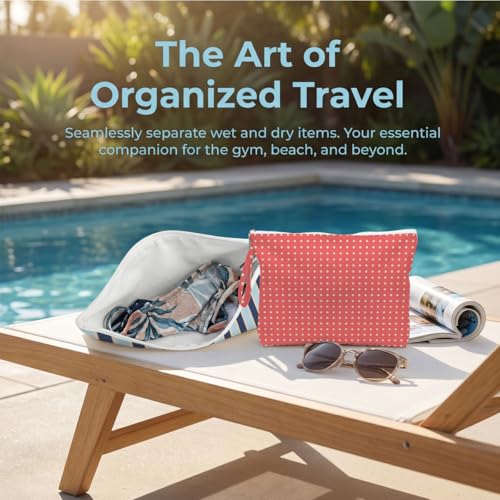 Fokongna 2 Pack Reusable Waterproof Wet Bag, Dry Wet Separation Storage Pouch for Travel Gym Beach Pool Swimsuits Toiletries Laundry Organizer - color: Summer Stripe & Polka Dot Set 02