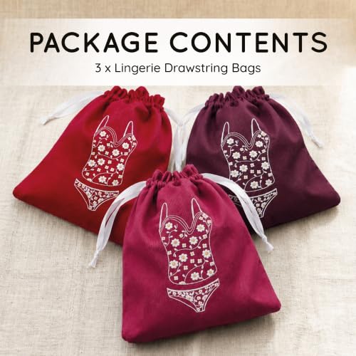 Lingerie Bag for Travel Set of 3, Women Lingerie Bags with Drawstrings, Double-Layered Polyester Beach Bags for Swimwear, Underwear & Storage, 15x15 Inches (Burgundy-Crimson-Wine) - color: Rosy Confidence