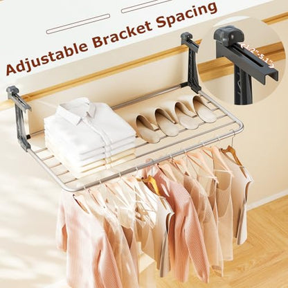Giantex Portable Clothes Drying Rack, 31" Aluminum Hanging Laundry Rack with Adjustable and Foldable Brackets, Radiator Airer, Indoor Outdoor Towel Rack for Balcony Railings, Windowsill - size: 31"L
