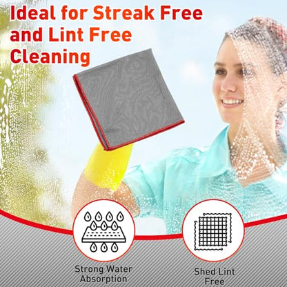 Maxcheck 24 Pack Microfiber Glass Cleaning Cloths, 16" x 16", Grey - color: Grey