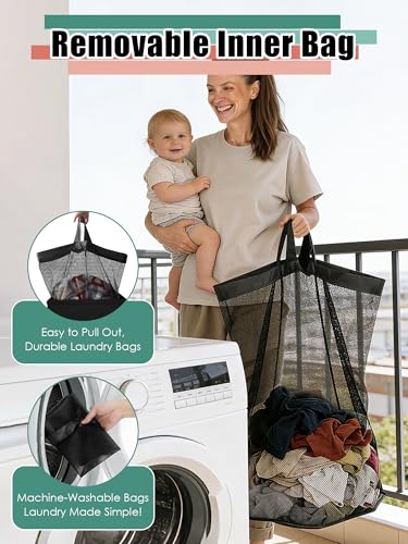 WTREE Laundry Hamper with Lid, Reinforced Sturdy Clothes Hamper with Anti-Puncture Base, Large Collapsible Laundry Basket with Removable Liner Bag, Tall Dirty Clothes Bin for Family, 100L Black - color: Black