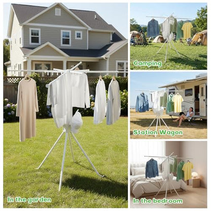 cjc Tripod Clothes Drying Rack Foldable, Collapsible Laundry Rack Indoor - color: White-8 Rods