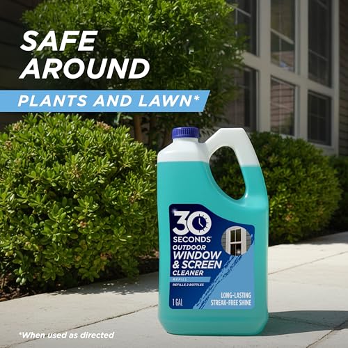 30 SECONDS Outdoor Window & Screen Concentrated Cleaner for Glass, Patio Doors, Fiberglass, Furniture - No Screen Removal Required, Spray & Rinse - Refill for Hose End Sprayer Bottles, 1.1 Gallon - size: 142 Fl Oz (Pack of 1)