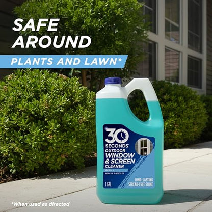 30 SECONDS Outdoor Window & Screen Concentrated Cleaner for Glass, Patio Doors, Fiberglass, Furniture - No Screen Removal Required, Spray & Rinse - Refill for Hose End Sprayer Bottles, 1.1 Gallon - size: 142 Fl Oz (Pack of 1)