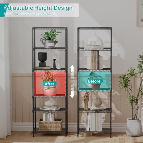 SINGAYE 6 Metal Shelves Wire Shelving Storage Shelf Adjustable Unit Pantry - color: Black, size: 6 Tier 12"Dx22"Wx69.5"H