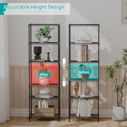 SINGAYE 6 Metal Shelves Wire Shelving Storage Shelf Adjustable Unit Pantry - color: Black, size: 6 Tier 12"Dx22"Wx69.5"H