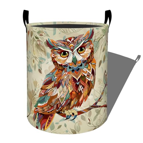 Colorful Abstract Owl Pattern Laundry Basket, Dorm Nursery Foldable Laundry Hamper Organizer for Bathroom Decor, Toy Clothes Storage Box for Bedroom 19.7x15.7 Inch - style: Owl16