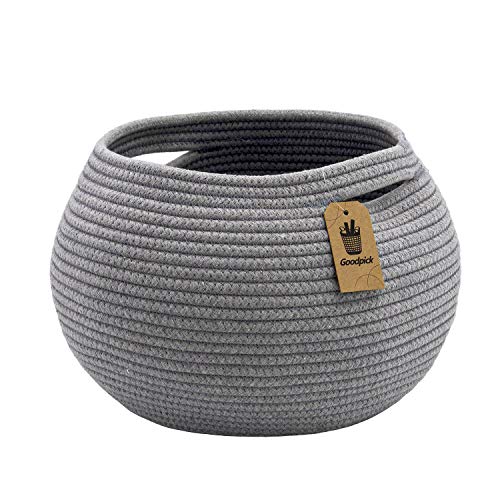 Goodpick Round Woven Rope Storage Basket for Shelves, 10" x 8.3", Grey - color: Gray, size: 10"D x 8.3"H