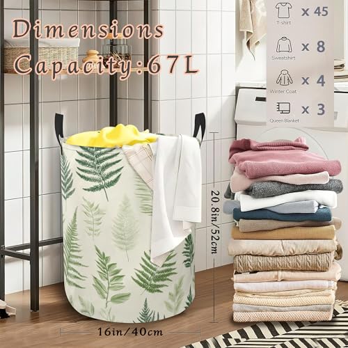 Fern Herbs Laundry Basket,Botanical Foldable Oxford Cloth Laundry Hamper with Handles Waterproof Dirty Clothes Storage Basket for Bathroom Bedroom Dorm Room 16" x 20.8" - color: Fern Herbs Botanical