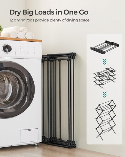 SONGMICS Foldable Clothes Drying Rack, 29.5 x 14.6 x 53.1 Inches - color: Black, size: 29.5" W