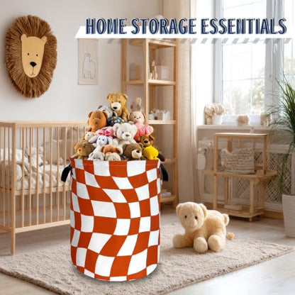 Orange Checkerboard Laundry Basket Oxford Cloth Foldable Hamper 18.9x16.5In - color: Orange Checkerboard Pattern