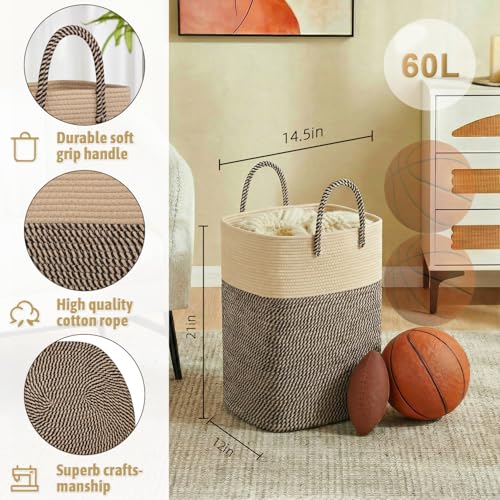 Laundry Basket,Woven Cotton Rope Laundry Hamper,Versatile Storage for Dirty Clothes,Baby Toys,and Blankets in Bathroom, Nursery,and Living Room (Jute, 60L) - color: Jute, size: 60L