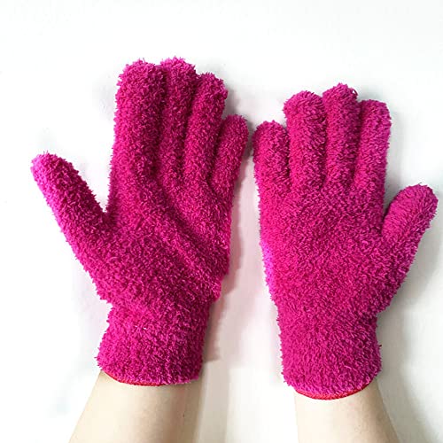 SagaSave Multi-Function Microfiber Gloves Cleaning Dusting Coral Fleece Home Cleaning Gloves Truck Auto Gloves - color: Rose Red