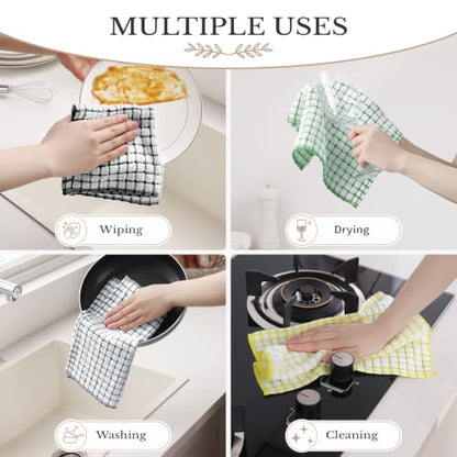 Homaxy 8 Pack Terry Kitchen Dish Cloths, 12"x12", Black/Grey/Green/Yellow - color: Black/Grey/Green/Yellow, size: 12 x 12 - 8 Pack