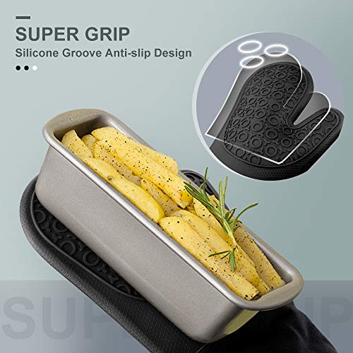 Silicone Oven Mitts - 13.8" Heat Resistant Oven Gloves for Baking, Cooking - color: Black, size: 13.8in Oven Mitts