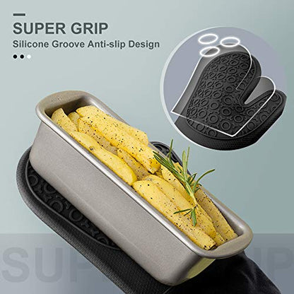 Silicone Oven Mitts - 13.8" Heat Resistant Oven Gloves for Baking, Cooking - color: Black, size: 13.8in Oven Mitts