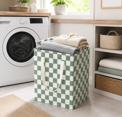 MAIZMZ 3 Pack Sage Green Storage Bins, 14.6"x12.6"x19.7" Waterproof Lining Laundry Baskets for Girls Room, Gifts - color: 3 pack sage green plaid