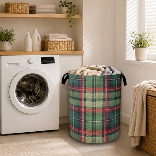 Christmas Plaid Waterproof Laundry Basket with Handles, Foldable Clothes Hamper, Large Capacity Laundry Organizer Bin for Bedroom Bathroom Dorm Room - color: Christmas Plaid