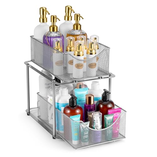Sorbus Pull-Out Under Sink Organizer, Mesh Construction (Silver, 1 Pack) - color: Silver, size: 1 Pack