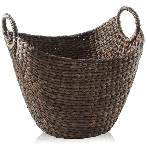 Casafield Large Laundry Boat Basket with Handles - Espresso, Woven Water Hyacinth Multipurpose Storage Organizer for Throw Blankets, Bathroom, Bedroom, Living Room - color: Espresso