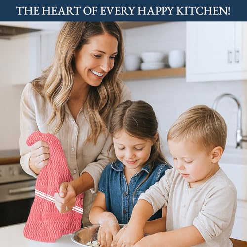 LANE LINEN 100% Cotton Kitchen Towels Absorbent Lint-Free 12 Pack - color: 08: Red, size: 12 Pack
