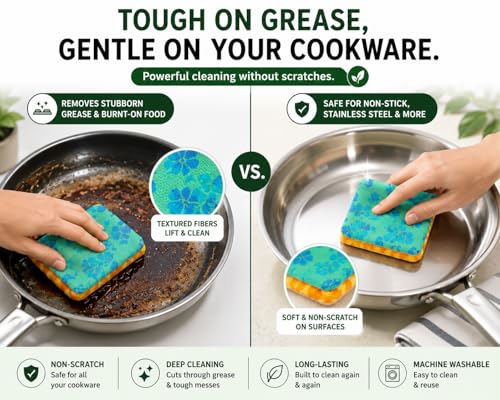 Reusable Dish Scrubbers (4 Pack) – Odor-Free Sponge Alternative, Non-Scratch Kitchen Scrubber for Dishes, Pots & Pans – Long-Lasting, Eco-Friendly Cleaning Pads