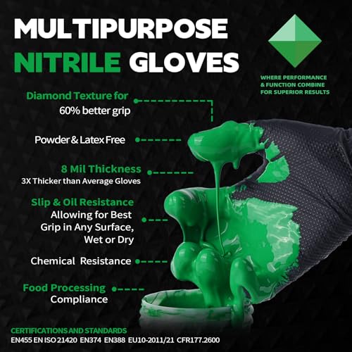 FINITEX Disposable Nitrile Diamond Texture Black 8mil Mechanic Gloves - color: Black (Small 100)
