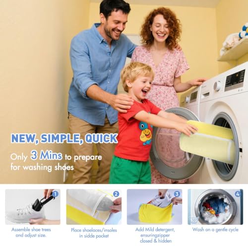 Shoe Bag for Washing Machine, Reusable Sneaker Tennis Shoes Cleaner Bag with Laces & Insoles All-in-One Cleaning Pockets Anti-Tangling, Home Travel Laundry Shoe Bag w/Shoe Trees Keep Shape, Yellow 2pk - color: Yellow