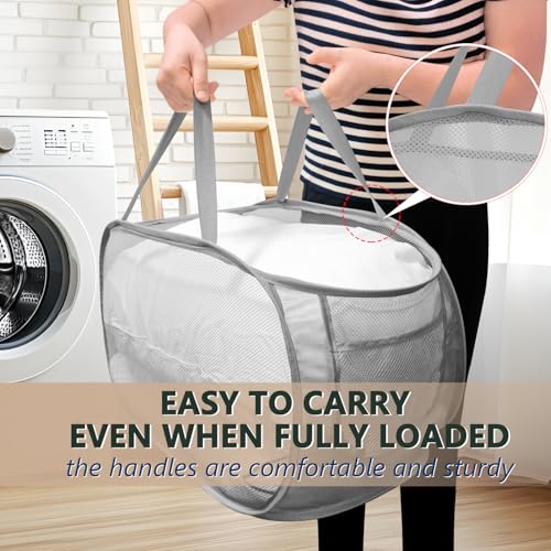 Collapsible Laundry Hamper Basket,Pop Up Mesh Foldable Bag for Laundry Room - color: Grey