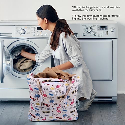 2 Pack Travel Laundry Bag with Handle and Drawstring, Expandable Foldable Dirty Clothes Bags with Hook and Zipper, 23*20 inch, Vacation - color: Vacation