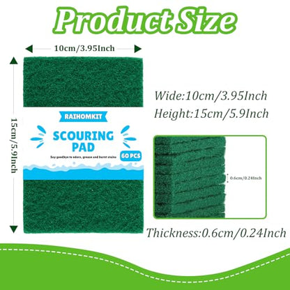 60 PCS Scouring Pads Heavy Duty, Reusable Multipurpose Scour Pads, 5.9 x 3.95 inch Household Scrub Pad for Cleaning, Green Dish Scrubber Scrubbing Pad for Dishes Sink Kitchen Metal Grills