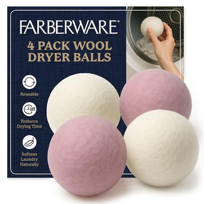 Farberware Wool Dryer Balls, 4-Pack, Reusable - color: White/Pink
