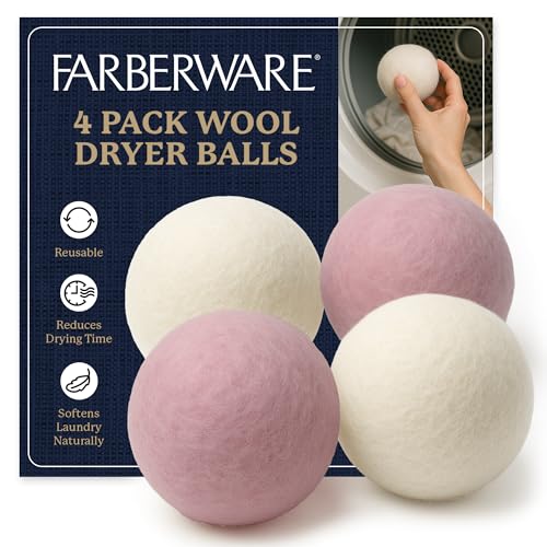 Farberware Wool Dryer Balls, 4-Pack, Reusable - color: White/Pink