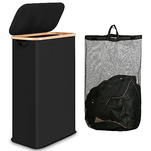 IEGrow Laundry Hamper with Lid,65L Laundry Basket with Mesh Bags,Black - color: Black, size: 65L