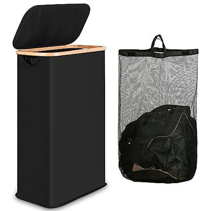 IEGrow Laundry Hamper with Lid,Laundry Basket with Mesh Bags (Black, 60L) - color: Black, size: 60L without Wheels
