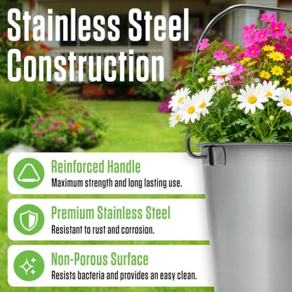 Grip Stainless Steel Bucket (2 Gallon) - Great for Pets, Cleaning, Food Prep - Hang on Fences, Cages, Kennels - Home, Garage, Workshop - size: 2 Gallon