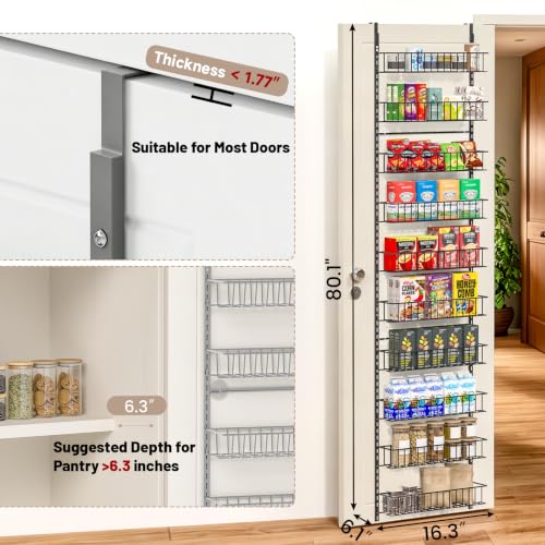 ElegantArray 10-Tier Pantry Door Organizer, Light Gray - color: Light Gray, size: 10-Tier